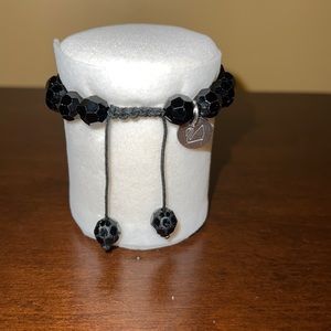 Adjustable beaded black Swarovski crystal bracelet